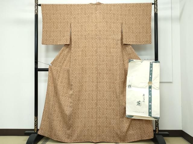 平和屋着物 上 洗える最 着物 英 はなぶさ謹製 小紋 単衣 更紗唐草文 朽葉色地 たとう紙付き s 5