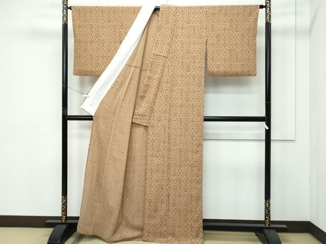 平和屋着物 上 洗える最 着物 英 はなぶさ謹製 小紋 単衣 更紗唐草文 朽葉色地 たとう紙付き s 5