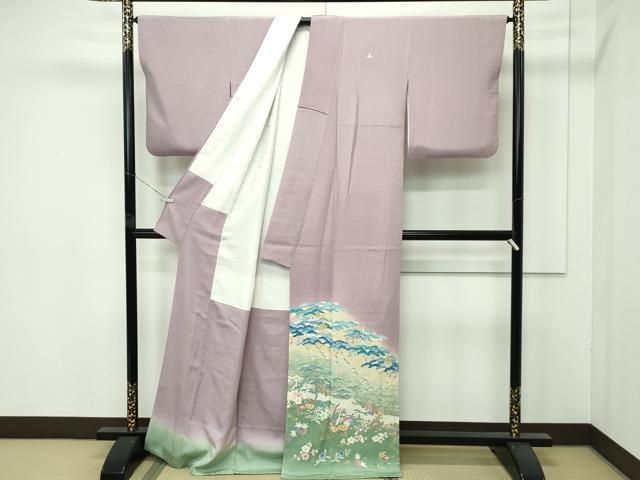 平和屋着物 上 本加賀友禅作家 西村央 色留袖 飛鶴風景文 暈し染め 胡桃染色地 大丸扱い s 5