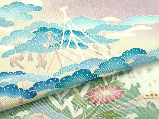 色留袖 飛鶴風景文