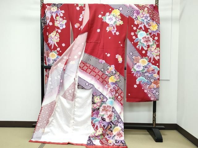 平和屋着物■極上　振袖　仮絵羽　草花吉祥文　暈し染め　逸品　未使用　CZAA4281s5 平和屋着物□極上 振袖 仮絵羽 草花吉祥文 暈し染め 逸品