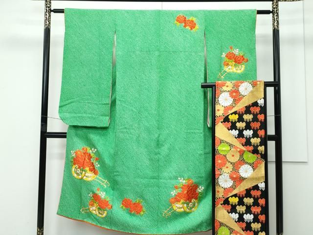 平和屋着物 上 七五三 女の子 7歳 祝着 袋帯セット 総絞り 総刺繍 駒刺繍 花車文 s 5