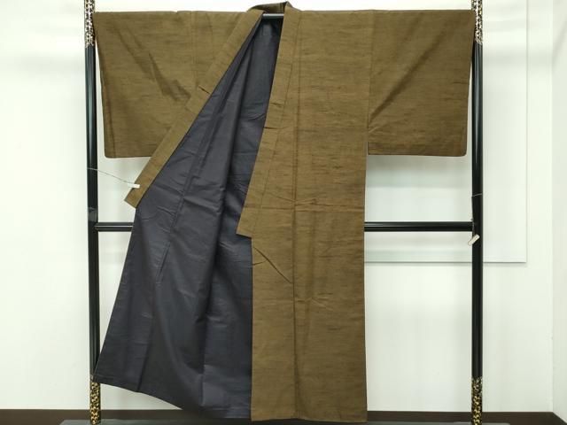 平和屋着物□極上 男性 紬・髭紬羽織セット 色無地 鶯茶色 逸品  