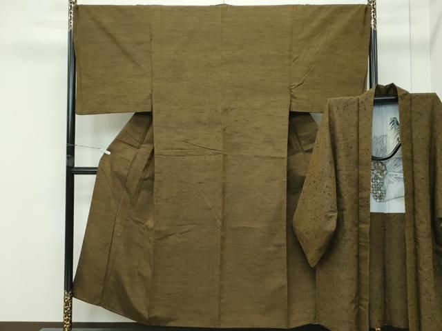 平和屋着物■極上　男性　紬・髭紬羽織セット　色無地　利休鼠色　逸品　CZAA4300s5 平和屋着物□極上 男性 紬・髭紬羽織セット 色無地 利休鼠色 逸品