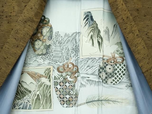 平和屋着物□極上 男性 紬・髭紬羽織セット 色無地 鶯茶色 逸品  