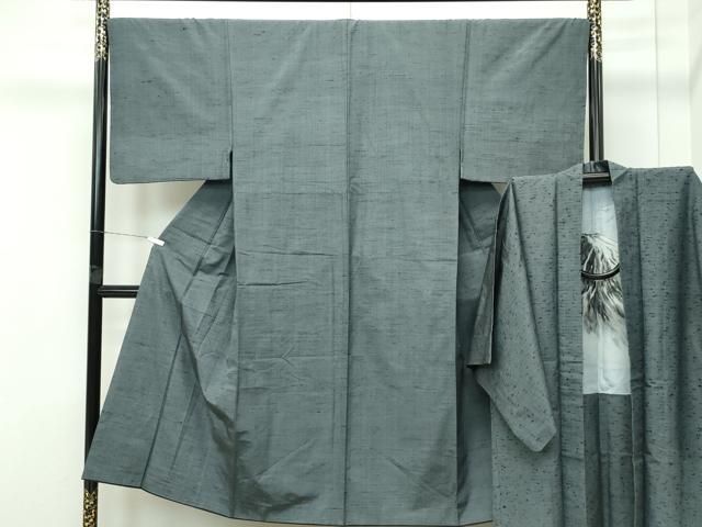 平和屋着物 上 男性 紬 髭紬羽織セット 色無地 利休鼠色 CZAA4300s5