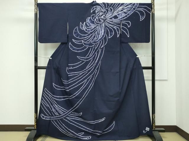 平和屋着物 上 夏物 浴衣 有松鳴海絞り 訪問着 乱菊 紫黒色地 綿 s 5