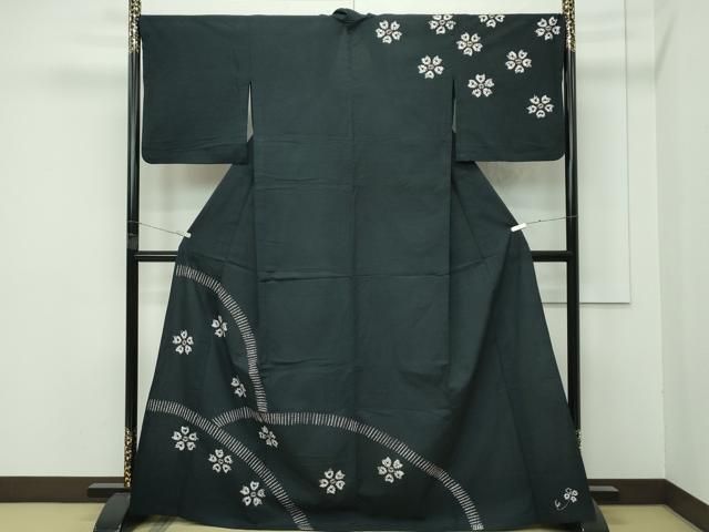 平和屋着物 上 夏物 浴衣 有松鳴海絞り 訪問着 舞花文 黒地 綿 s 5