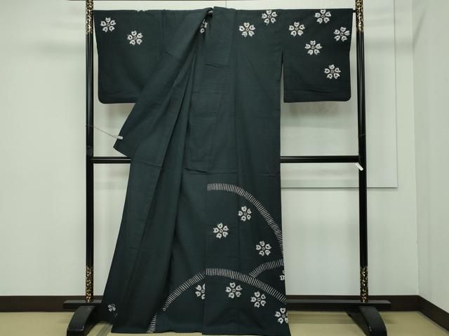 平和屋着物 上 夏物 浴衣 有松鳴海絞り 訪問着 舞花文 黒地 綿 s 5