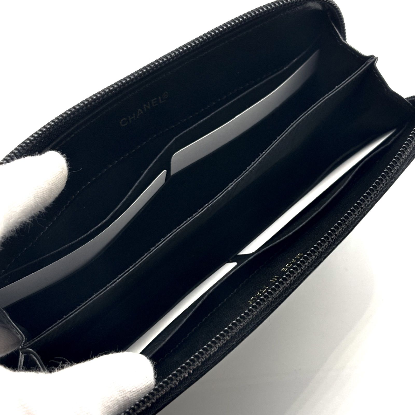 美品✨】シャネル 長財布 ココステッチ キャビアスキン ラウンドジップ