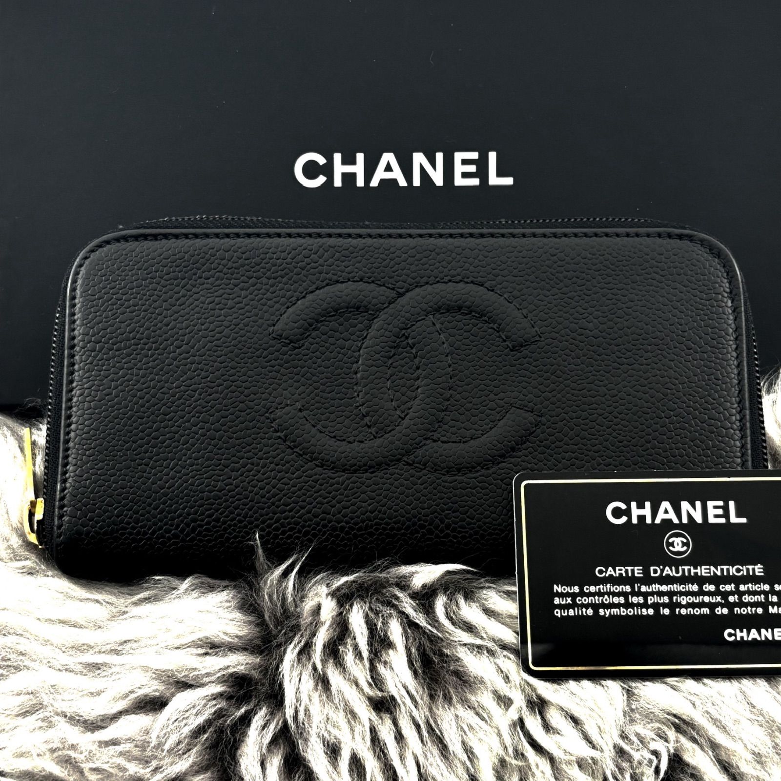 美品✨】シャネル 長財布 ココステッチ キャビアスキン ラウンドジップ