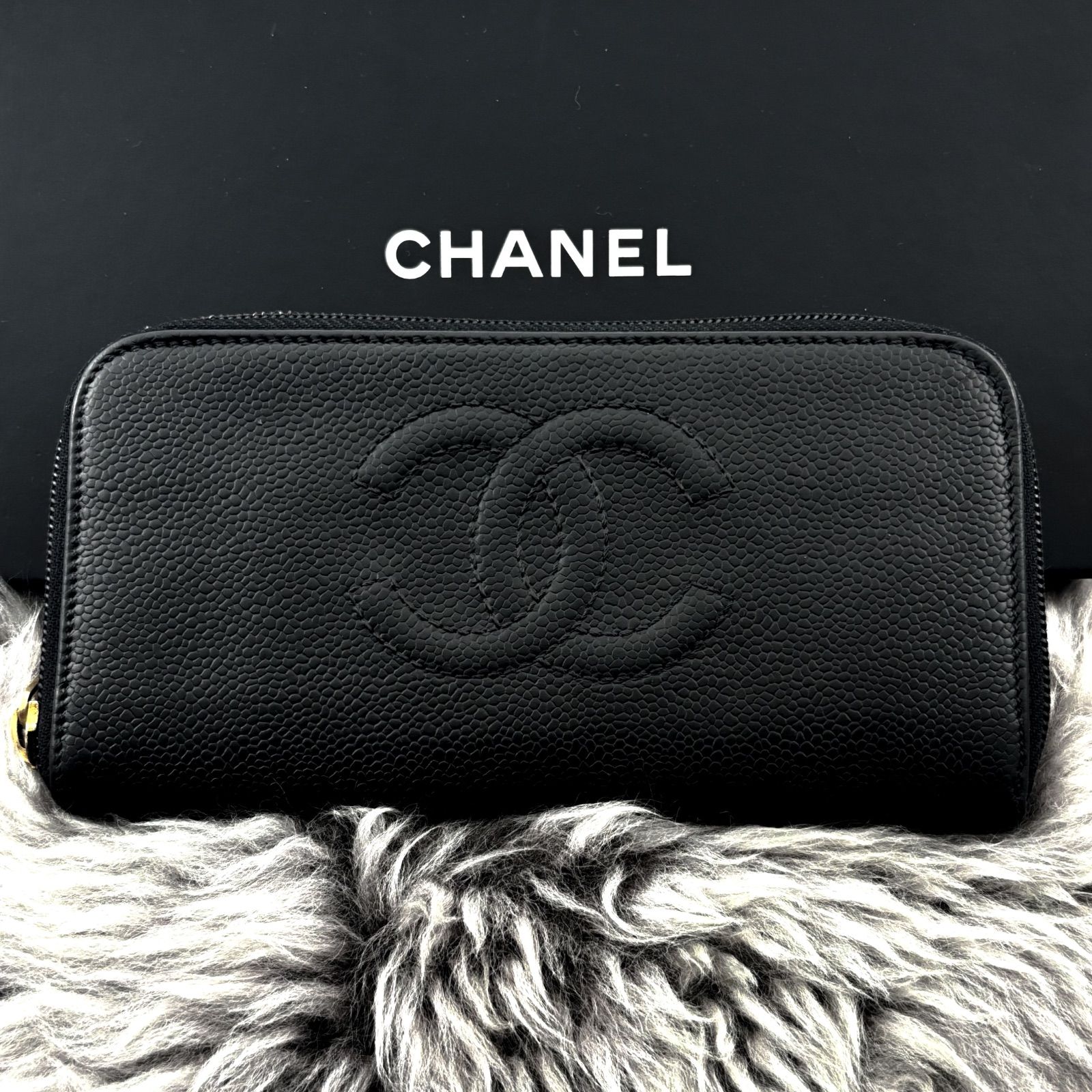 極美品✨シャネル CHANEL ココステッチ キャビア ラウンドジップ 長財布 美品✨】シャネル 長財布 ココステッチ キャビアスキン ラウンドジップ