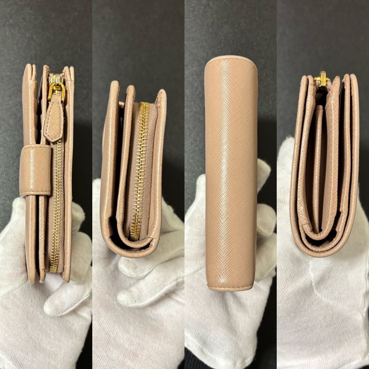 s24 プラダ ピンク ベージュ サフィアーノ レザー PRADA 2つ 二つ 折り