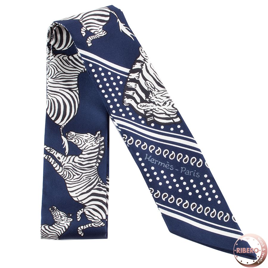 HERMES エルメス Les Zebres Bandana ゼブラ バンダナ 063265S 03 ツイリー スカーフ ネイビー ホワイト