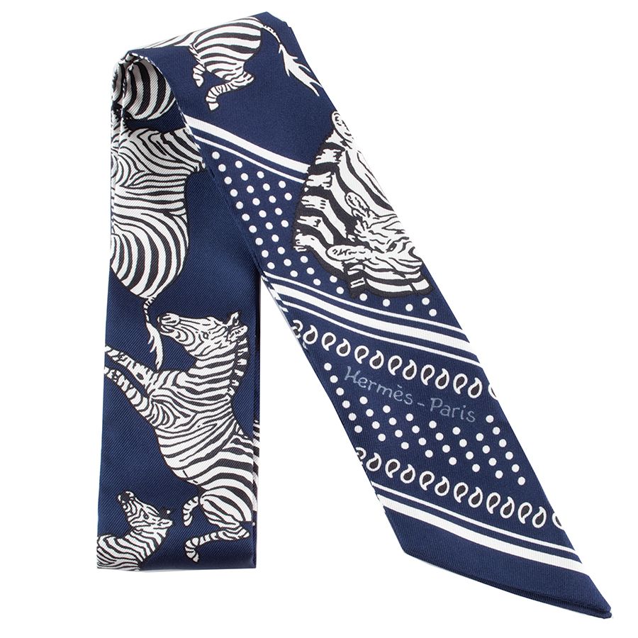 HERMES エルメス Les Zebres Bandana ゼブラ バンダナ 063265 S 03 ツイリー スカーフ ネイビー ホワイト