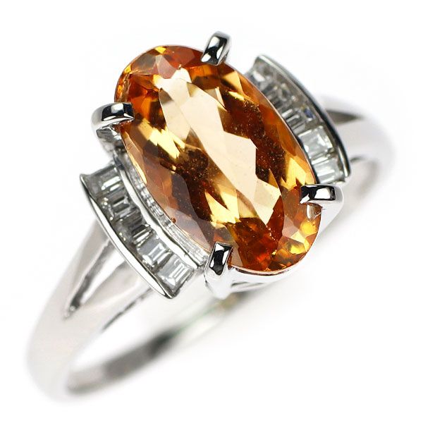 田崎真珠 Pt900 シェリーオレンジ インペリアルトパーズ ダイヤモンド