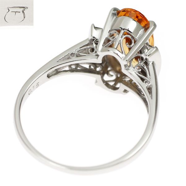 田崎真珠 Pt 900 シェリーオレンジ インペリアルトパーズ ダイヤモンド リング 2.54 ct D 0.15