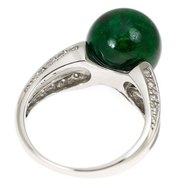 Pt 900 無処理 丸珠 翡翠 ダイヤモンド リング 径約10.9 mm D 0.11 ct