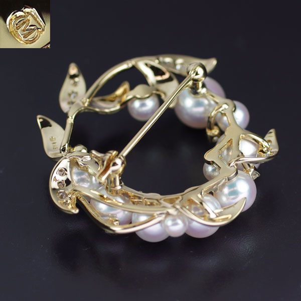 ミキモト K18YG アコヤ 真珠 ダイヤモンド ブローチ ミキモト K18YG アコヤ真珠 ダイヤモンド ブローチ 径約3.3-7.4mm