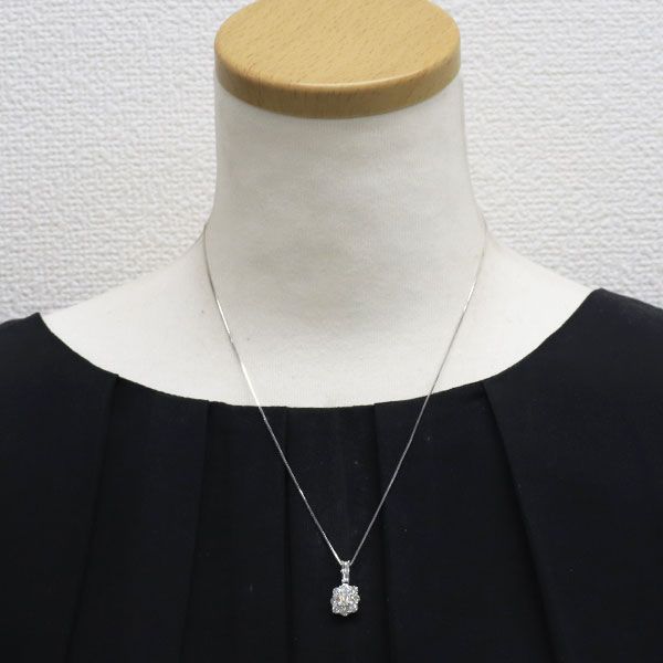 K18WG エメラルドカット ダイヤモンド ペンダントネックレス 0.541ct H