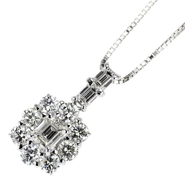 K18WG エメラルドカット ダイヤモンド ペンダントネックレス 0.541ct H
