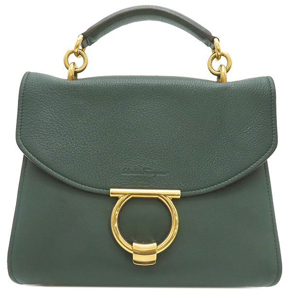 サルヴァトーレ フェラガモ Salvatore Ferragamo 2WAYバッグ ガンチーニ マーゴット レザー グリーン ゴールド金具 緑 ハンドバッグ ショルダーバッグ 保存袋
