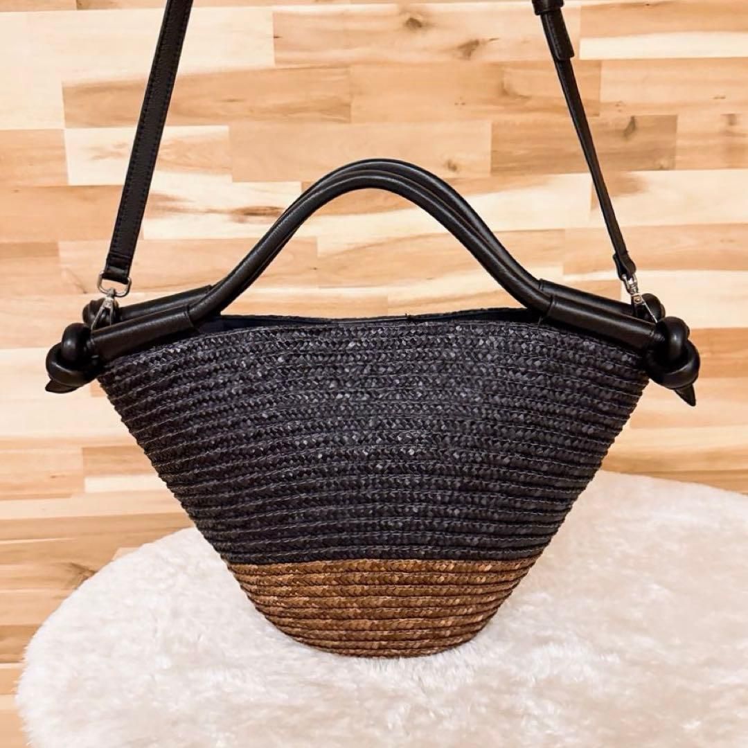 【美品】Nouerヌエール2WAYかごバッグトートバッグ籠バッグショルダーバッグ ヌエール】かごバッグ ショルダーバッグ2wayトートバッグ バイカラー