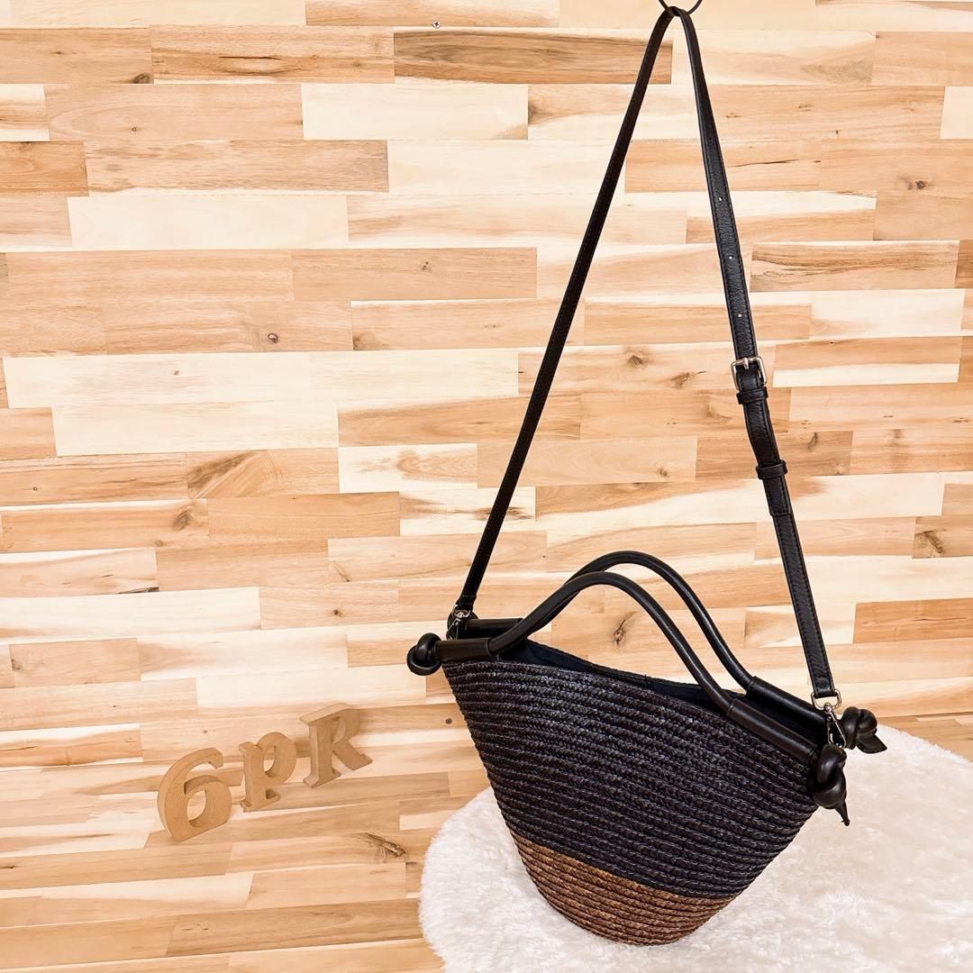 【美品】Nouerヌエール2WAYかごバッグトートバッグ籠バッグショルダーバッグ ヌエール】かごバッグ ショルダーバッグ2wayトートバッグ バイカラー