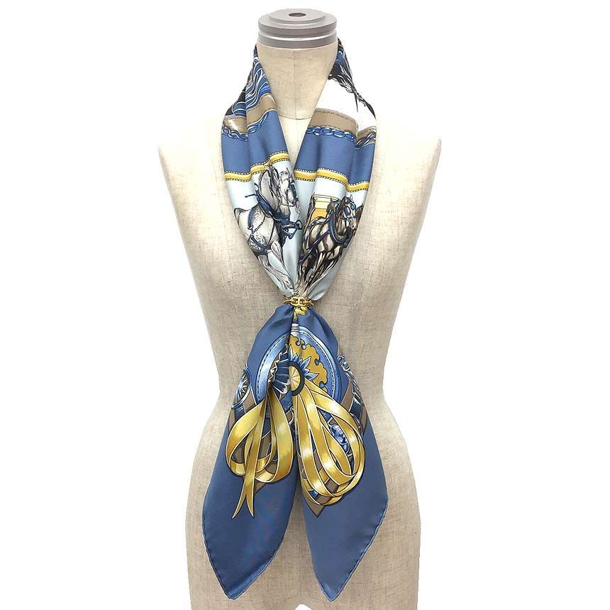 HERMES エルメス カレ90 スカーフ CHEVAUX DE TRAIT 輓馬 ブルー aq 11585