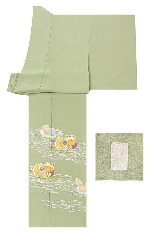 記念感謝祭 仕立無料 京友禅伝統工芸手描き白上げ蒔糊本友禅染 本金加工 特撰工芸四季波鳥文色留袖 落款入