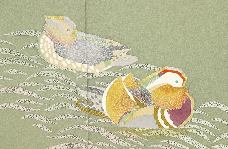  記念感謝祭 仕立無料 京友禅伝統工芸手描き白上げ蒔糊本友禅染 本金加工 特撰工芸四季波鳥文色留袖 落款入 色留袖 着物