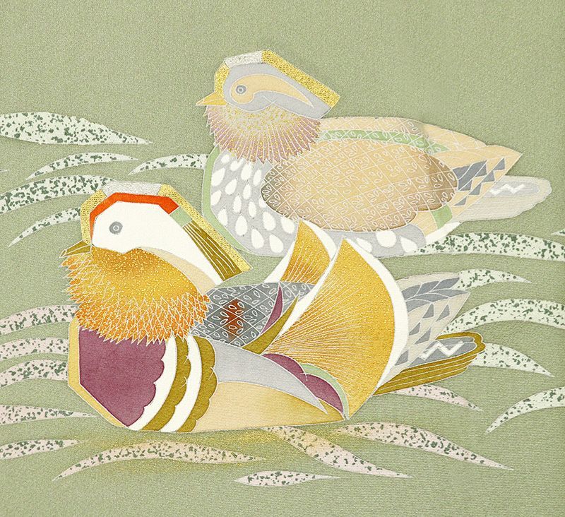 特撰工芸四季波鳥文色留袖 落款入