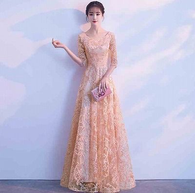 5L 4XL ピンク ロングドレス 袖付き 演奏会 母親 結婚式ワンピース ドレス 大人 ピアノ 発表会 ドレス 大人 演奏会用ドレス パーティードレス 二次会 結婚式 発表会 dc183l6