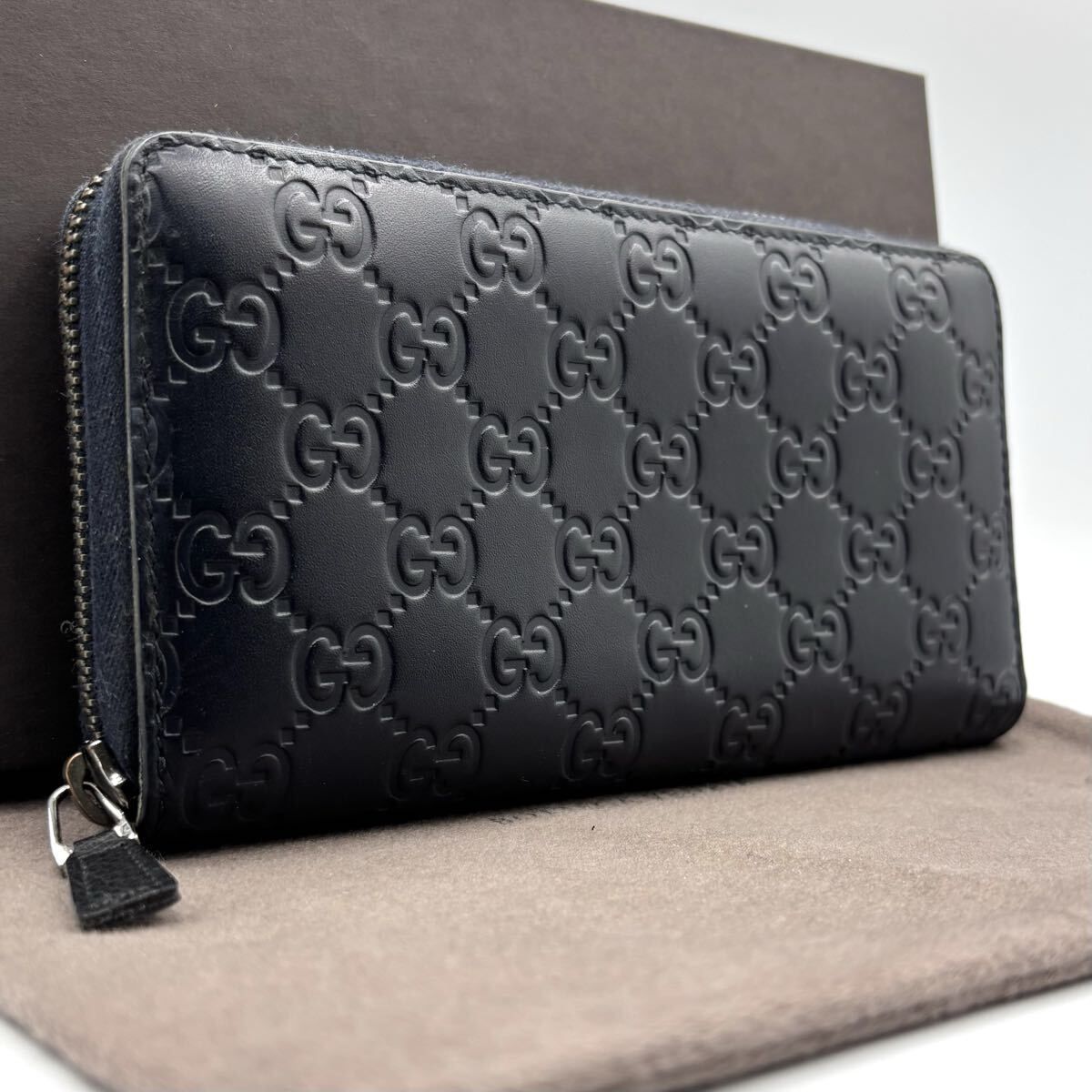 s31 グッチ GUCCI グッチ シマ レザー ネイビー 濃 紺 長財布 GG
