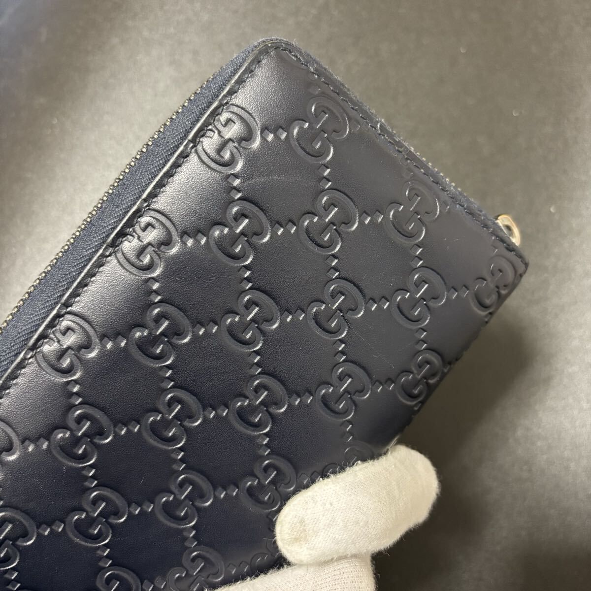 s31 グッチ GUCCI グッチ シマ レザー ネイビー 濃 紺 長財布 GG
