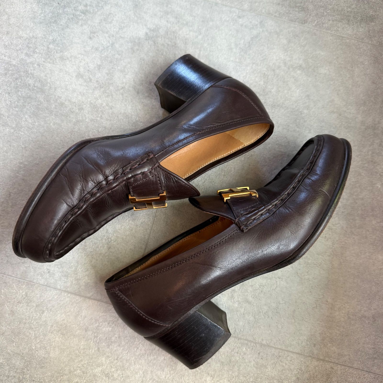 【美品】HERMES エルメス Hロゴ ローファー レザー パンプス HERMES エルメス ローファー Hロゴ 革靴 コンスタンス レザー ブラウン