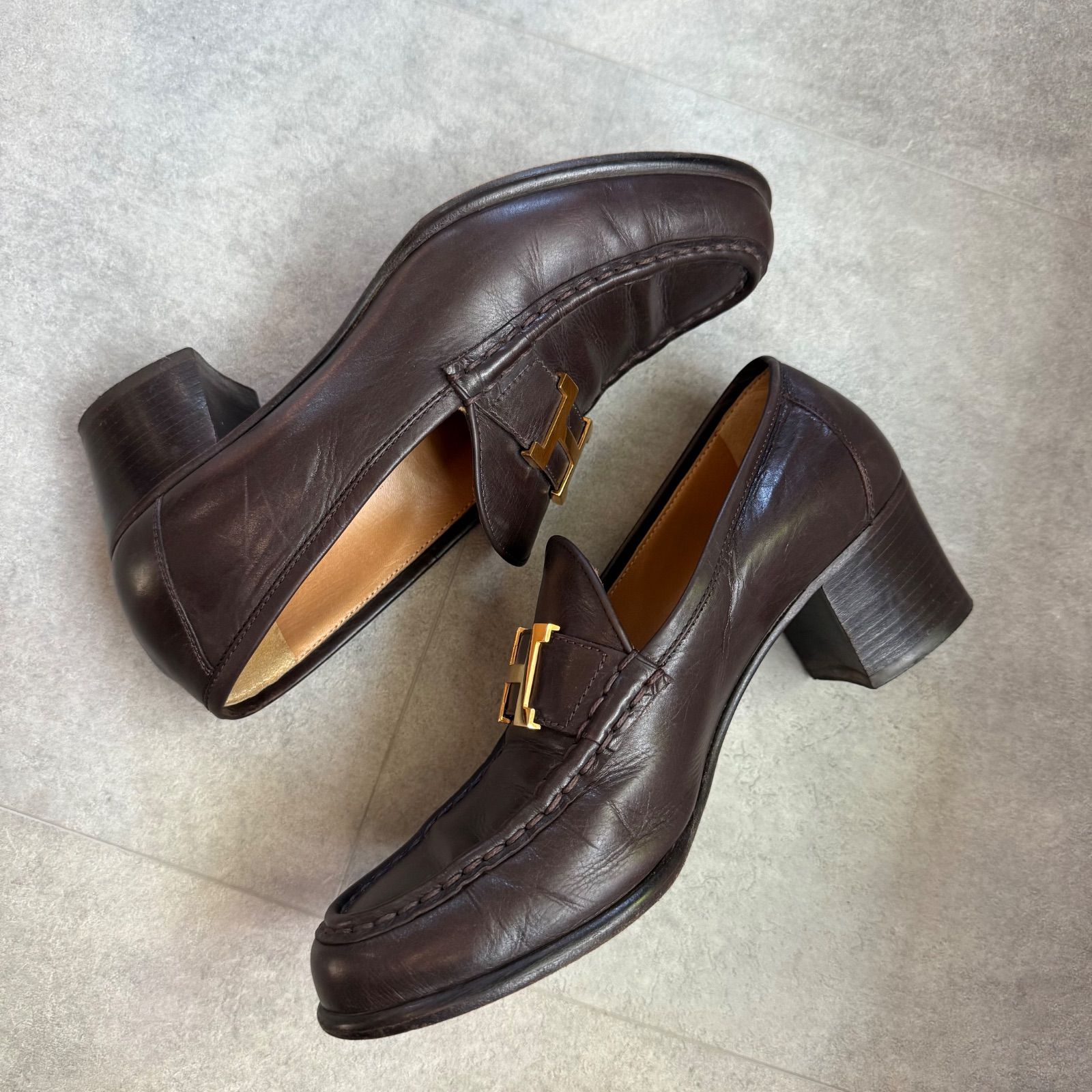 HERMES エルメス ローファー Hロゴ 革靴 コンスタンス レザー ブラウン