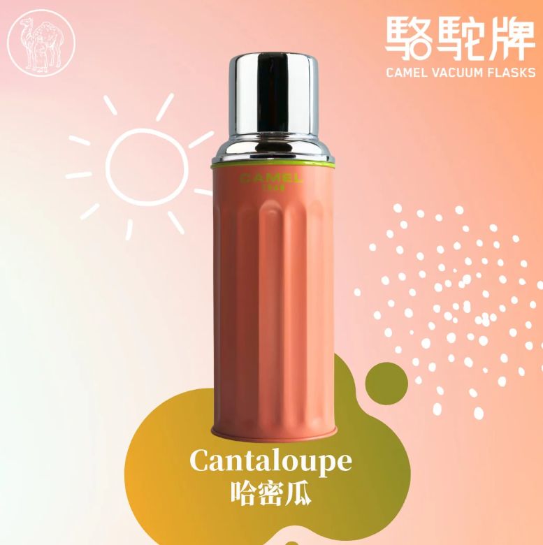 香港製 CAMEL 魔法瓶 450ml 二重ガラス 真空断熱 フラスク キャップ一体型ストッパー付き 122CL Cantaloupe マスクメロン