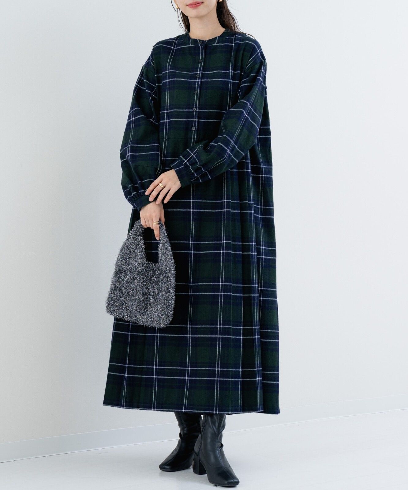 起毛チェック柄プリーツワンピース チェック