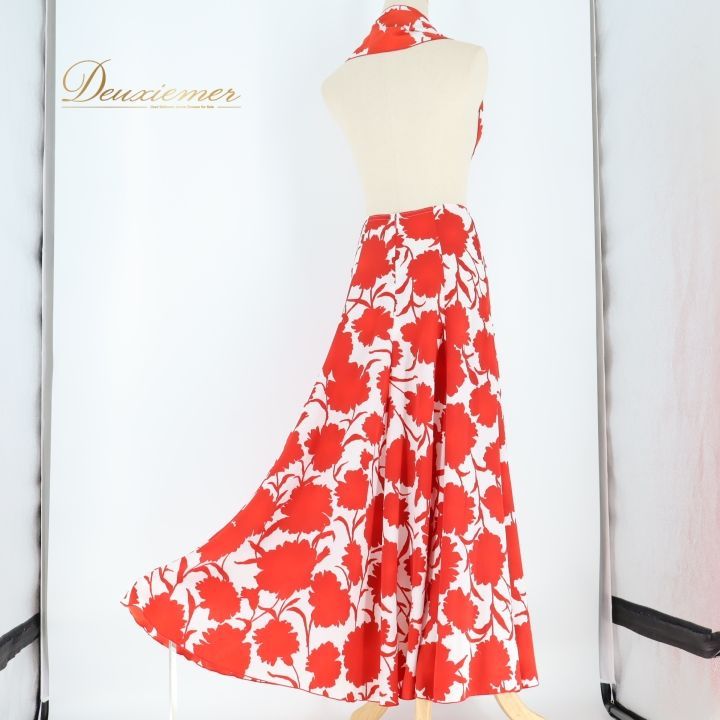 フラメンコ 衣装 ファルダ スカート シージョ 花柄 赤 白 軽い 薄い