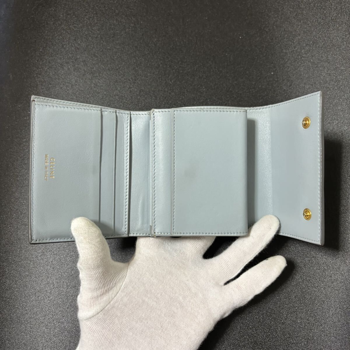 美品✨セリーヌ 三つ折り財布 スモールフォールデットマルチファンクション グレー セリーヌ/3つ折り財布/スモール フォールデッドマルチファンクション