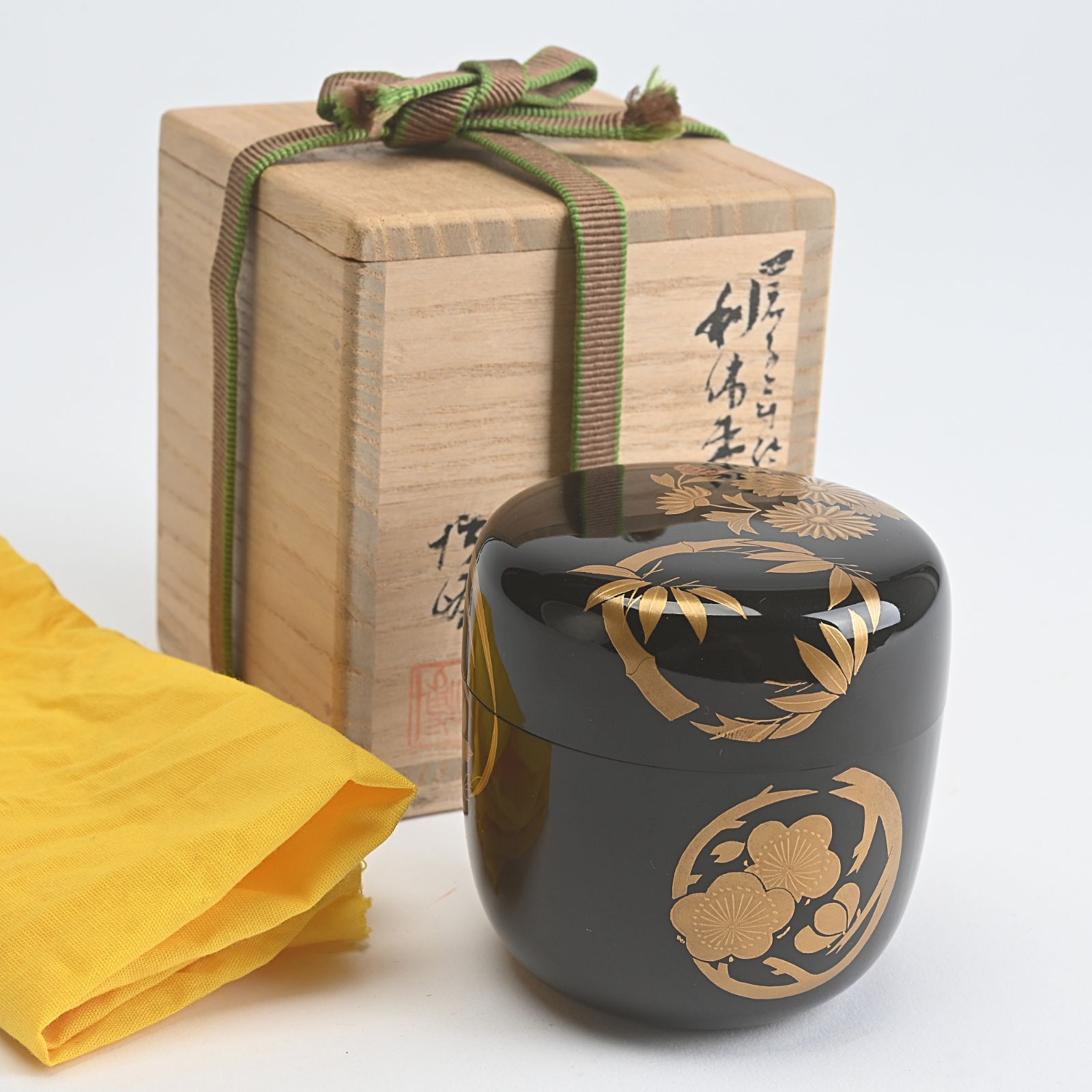 中谷博峰 四君子蒔絵 利休棗 共箱 木製 茶道具 茶器 茶入