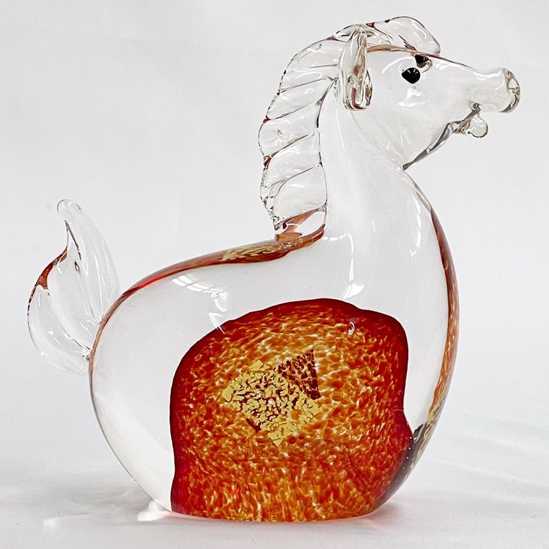 博多びーどろ粋工房 令和八年 干支 午(うま) 赤 ガラス製 置物 SE