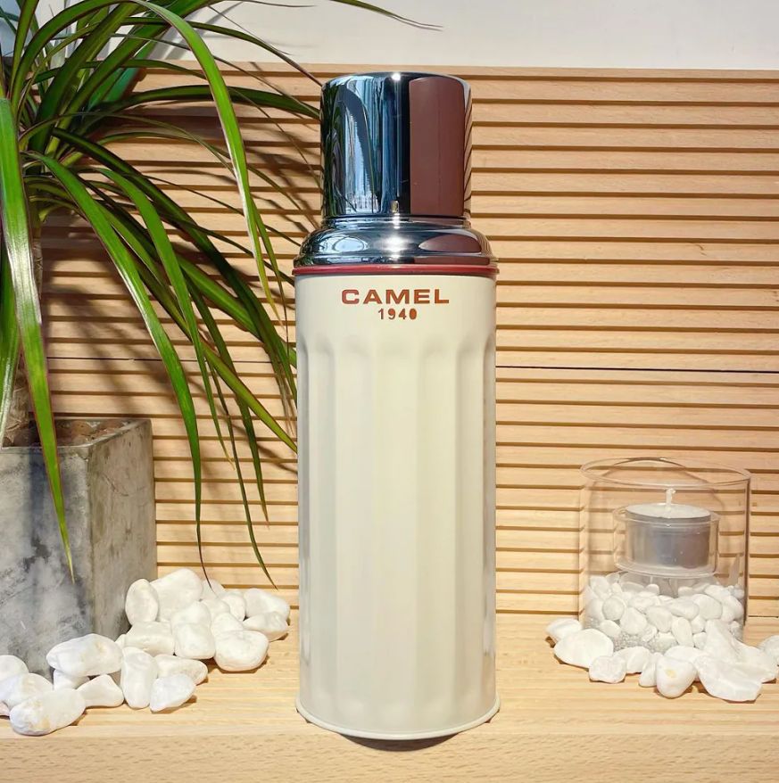 香港製 CAMEL 魔法瓶 450ml 二重ガラス 真空断熱 フラスク キャップ一体型ストッパー付き 122OA Oat Mealオートミール