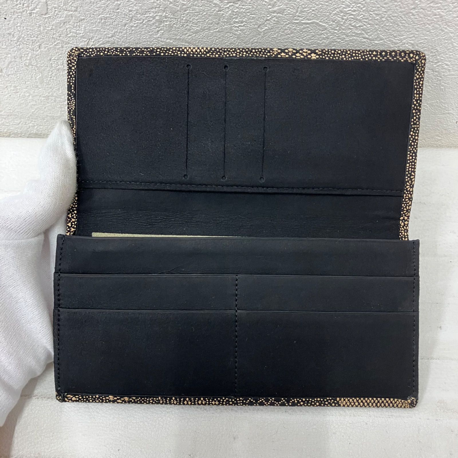  5949 甲州印傳 甲州印伝 印伝 印傳 合切袋 巾着 財布 長財布 セット レディース メンズ ユニセックス 男女兼用 伝統工芸 ブラック 黒 和装小物 和小物 和装雑貨 和装用バッグ 着物 浴衣