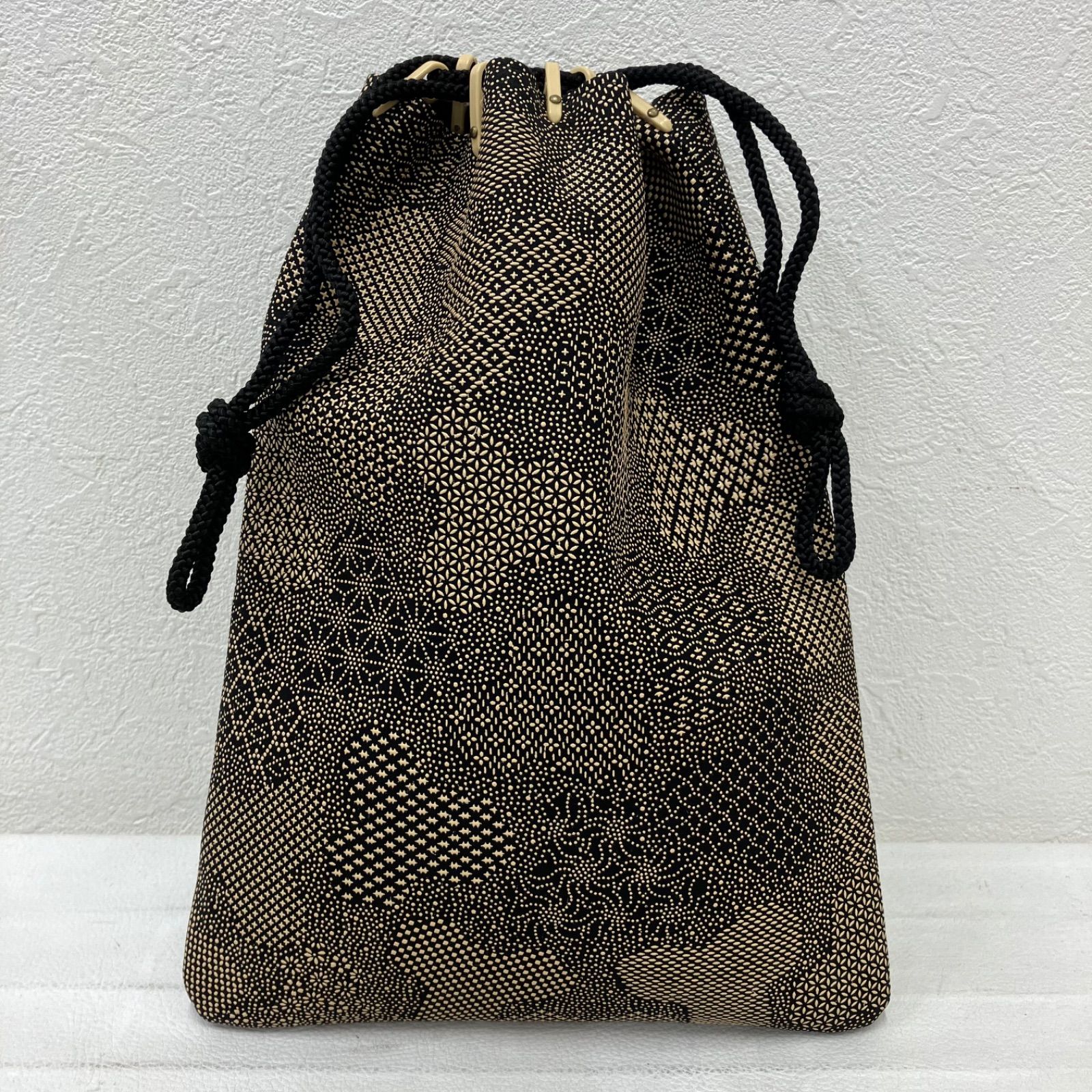 5949 甲州印傳 甲州印伝 印伝 印傳 合切袋 巾着 財布 長財布 セット レディース メンズ ユニセックス 男女兼用 伝統工芸 ブラック 黒 和装小物 和小物 和装雑貨