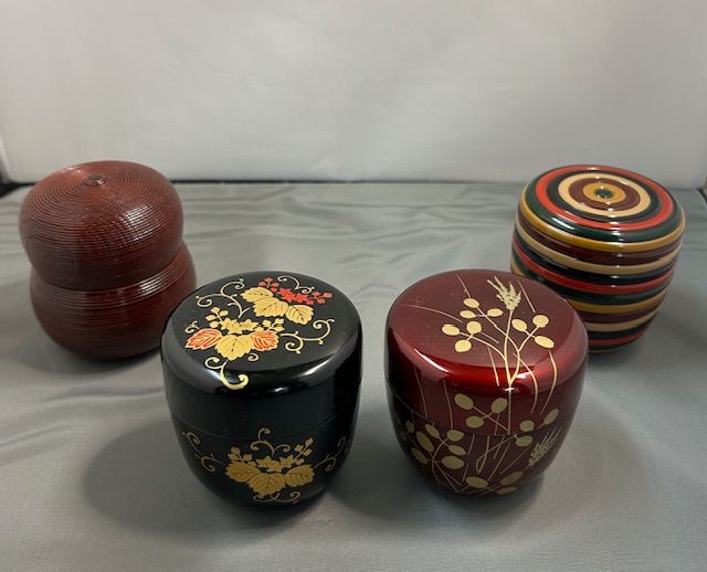 糸目千筋瓢箪形・会津玉虫塗・蒔絵・独楽塗 棗 四点」茶道具・棗