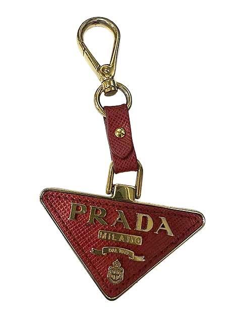 PRADA プラダ 小物 キーホルダー 三角ロゴ サフィアーノレザー レッド ゴールド金具_S26_セルモアから _s-0843-r26