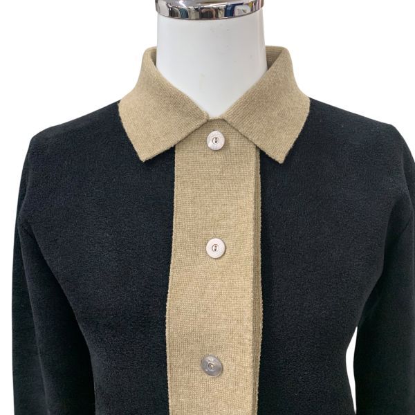 チヴィディーニ CIVIDINI カーディガン 長袖 襟あり ニット トップス バイ 黒 ベージュ ウール 38 M 9号 レディース H5Y059