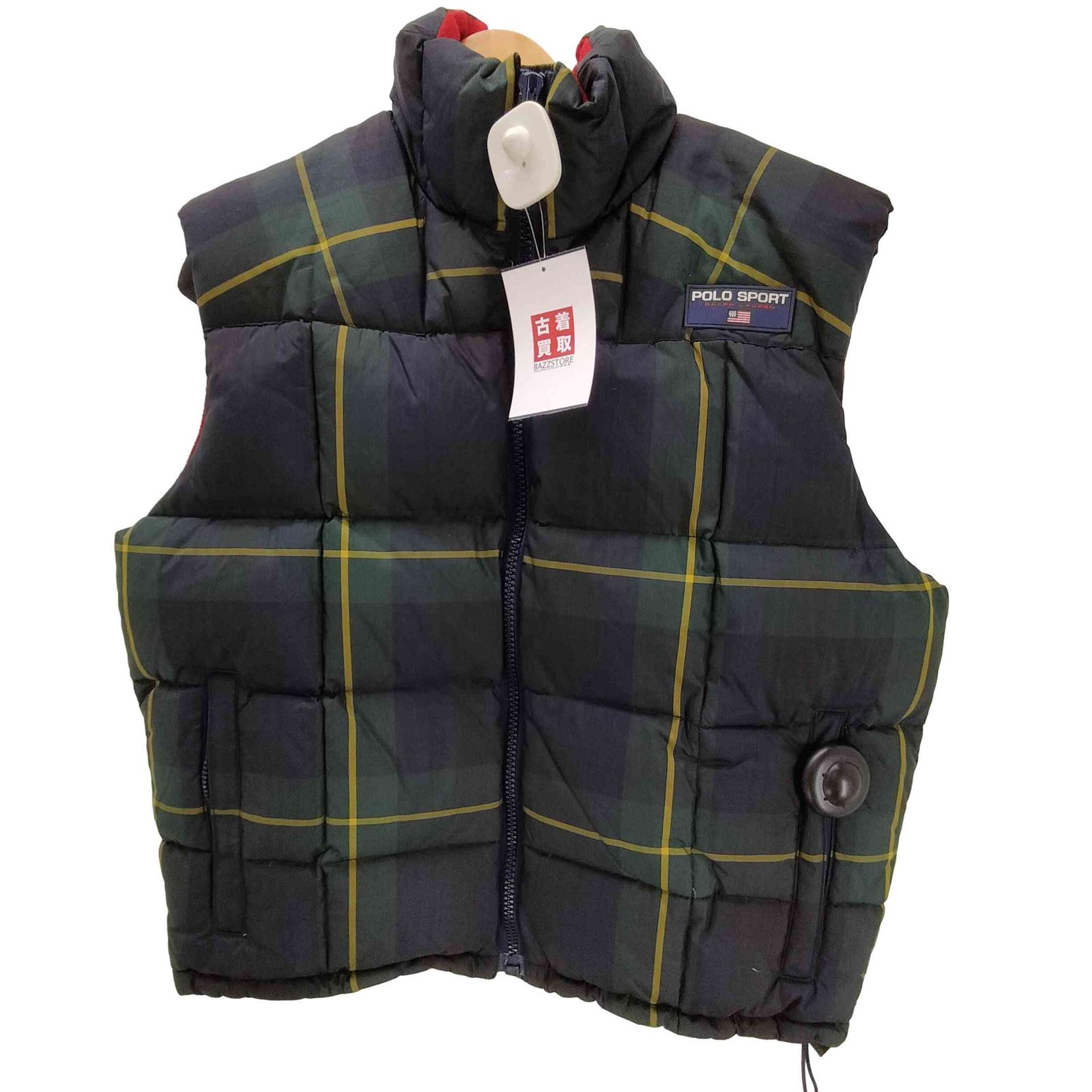 ポロスポーツラルフローレン POLO SPORT RALPH LAUREN 90S OLD 裏地フリース チェック パデッド ダウン ベスト 裾ドローコード メンズ import M